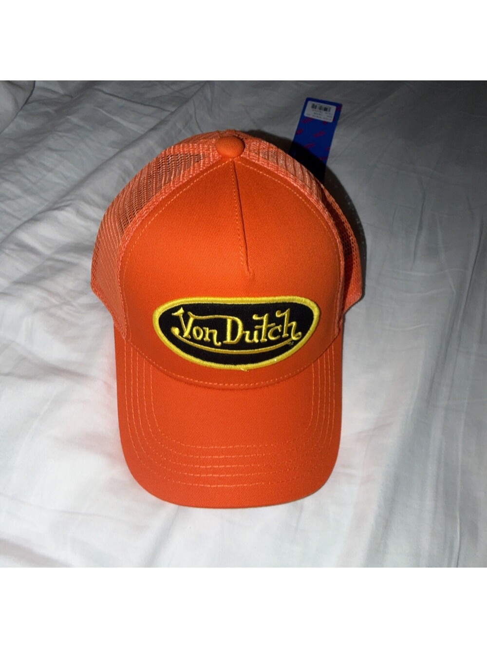Von Dutch NEW VIBRANT ORANGE yellow/blk logo TRUCKER HAT One Size